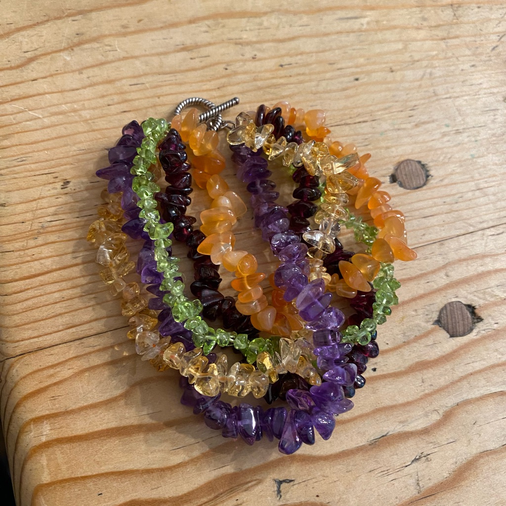 5 Strand Natural Gemstone Bracelet Citrine Amethyst Coral Garnet And Peridot 20$